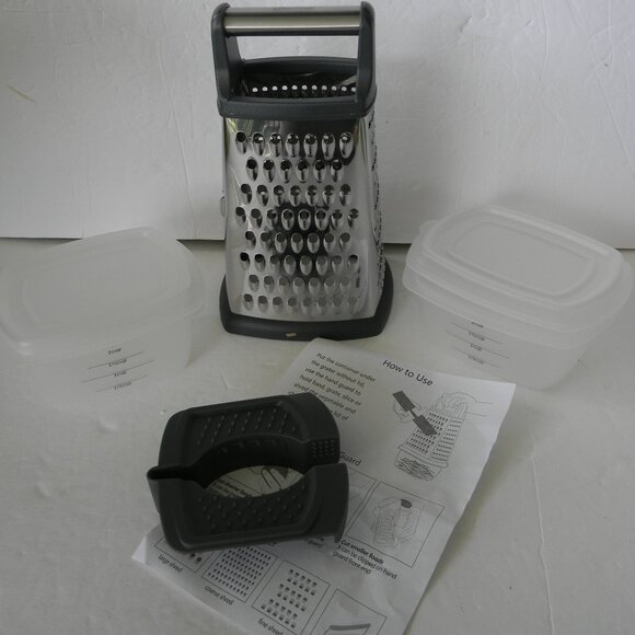 NEW Prepology SS Box Grater w/ 2 Catch Bins & Hand Guard CRACKED PEPPER - Picture 1 of 2
